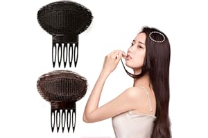 HINTAZO 2PCS Invisible Fluffy Hair Pad Sponge Clip, Front Hair Base Comb Bun Volume Hair Bump Up Head Cushion for Women Girls Hair Heightening Accessories (Brown, Black)