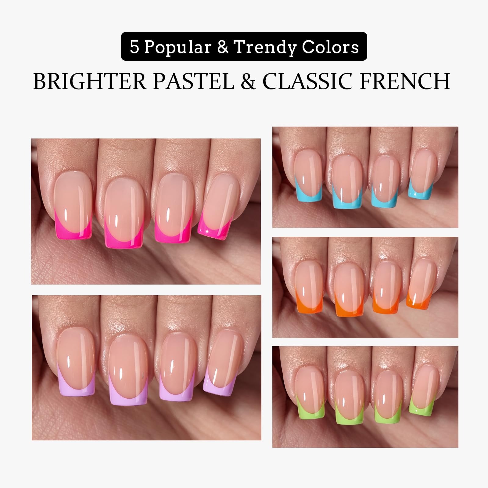 BTArtboxnails French Tip Press on Nails - 160pcs Short Square Nail Tips, Brighter Pastel Soft Gel Nails, Soak Off Acrylic False Nails Fake Nails Tips Art - Image 4