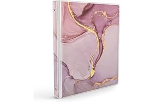 PULAIXIN Pink Marble 3 Ring Binders 1 Inch Binder Organizer, Three Ring Binder with 2 Storage Pockets for Office Supplies