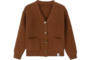 Happy Cherry Boy's Sweater Cardigan - Simple Solid Color Long Sleeve with Pockets Kid Knit Coats for Autumn and Winter