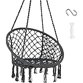 SUNCREAT Hammock Chair Hanging Macrame Swing with Hardware Kits, Max 330 Lbs, Handmade Knitted Mesh Rope Swing Chair for Indoor, Outdoor, Bedroom, Patio, Yard, Deck, Garden, Grey