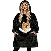 Wearable Blanket Hoodie Gifts for Women Men, Oversized Blanket Sweatshirt Cozy Fleece Blanket with Dog Giant Pocket