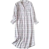 ASHER FASHION Womens Long Flannel Nightgown Button Down Sleepshirt Long Sleeve Nightshirt