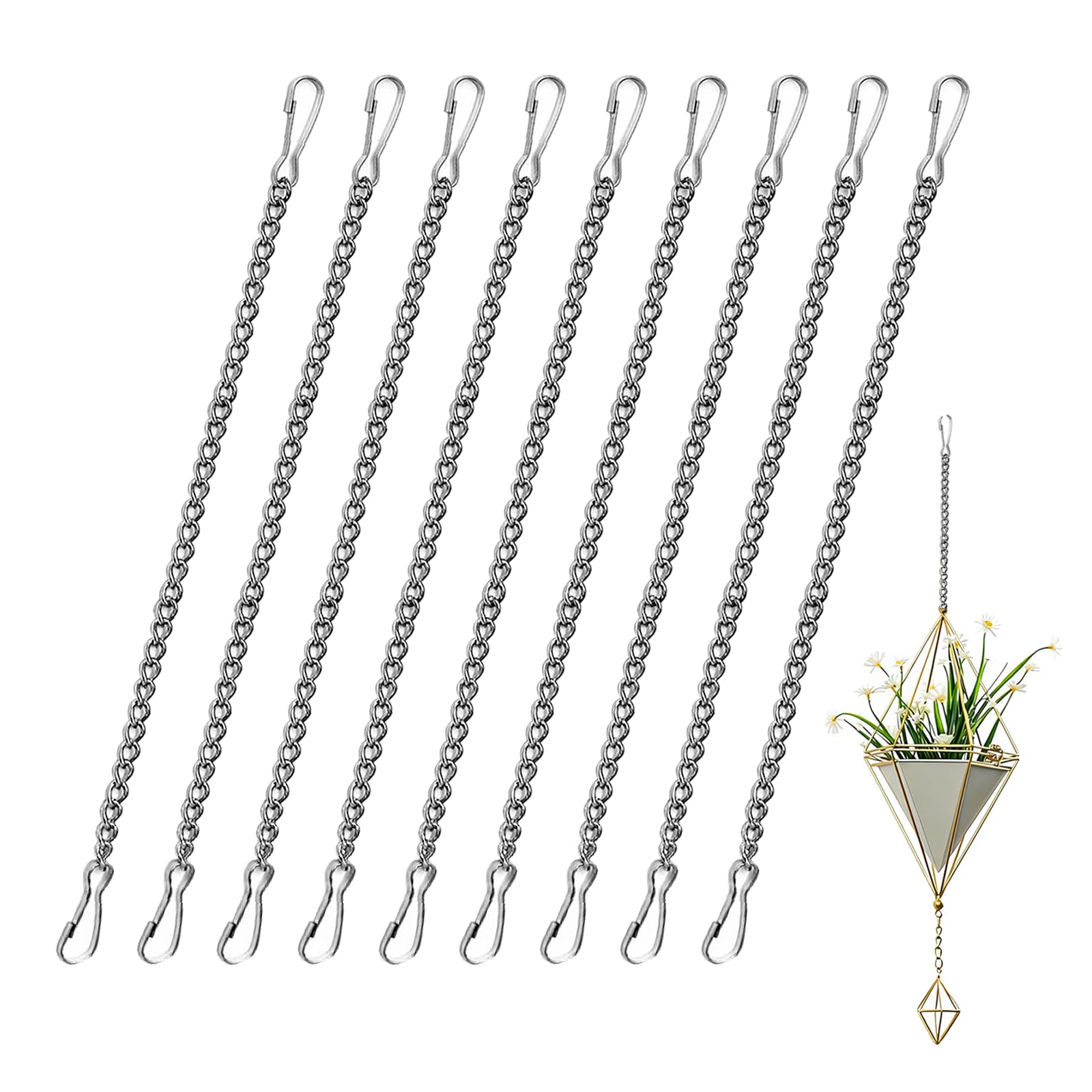 Photo 1 of 10 Pcs 20 Inch Window Hanging Chain Silver 304 Stainless Steel for Window Art Decor Patio Garden Outdoor Decorative Hanging Glass Panels Chains