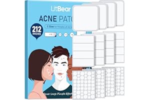 LitBear Large Pimple Patches, 5 Sizes 212 Counts Big Acne Patches for Face, Forehead, Body and Back, Hydrocolloid Bandages for Zits, Blemishes and Large Breakouts, Hydrocolloid Patch Pimple Stickers