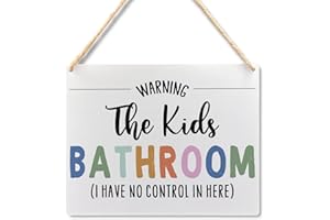 Ryeolo Kids Bathroom Decor, Boho the Kids Bathroom Warning Wood Signs Wall Hanging, Kids Bathroom Wall Decor, Toddler Boy Girl Bathroom Decor, Bathroom Decor for Kids, 10.2x7.8 Inches Wall Pediments