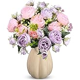 Crowye 4 Bundles Peonies Artificial Flowers Faux Peonies Wedding Artificial Flower Bouquet for Table Centerpiece for Home Wedding Decor Bridal Floral Arrangement(Pink Purple)