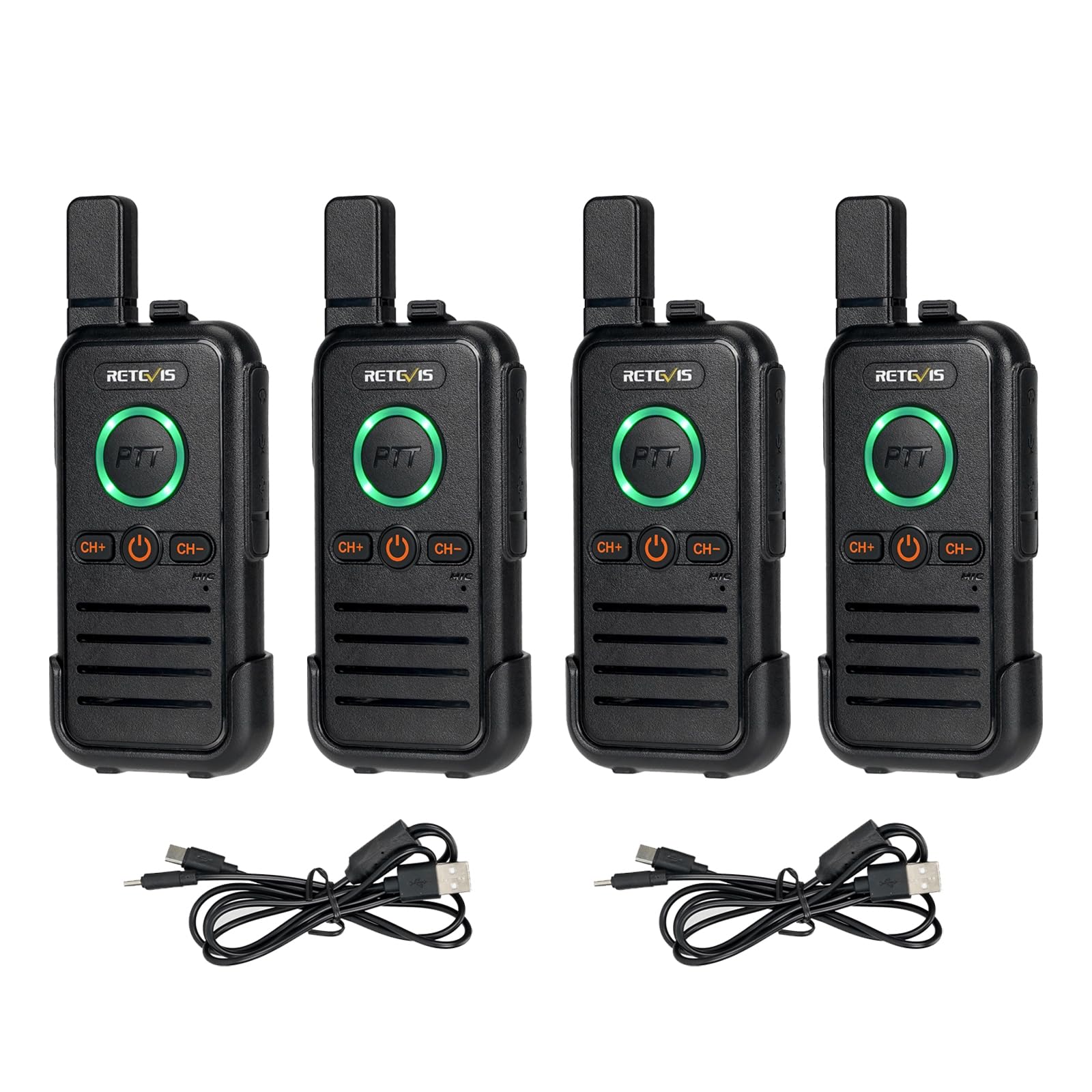 Retevis RB645 Walkie Talkies, PMR446 Professional Walkie Talkie for Adults Rechargeable, Dual PTT, VOX, USB C, Mini Portable Walkie Talkies for School, Retail, Hiking, Gifts (4 Pcs, Black)