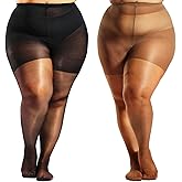 HONENNA 2 Pairs Plus Size Sheer Tights for Women, 17 Colors Ultra Thin Pantyhose Reinforced Toes High Waist Stockings 1XL-6XL