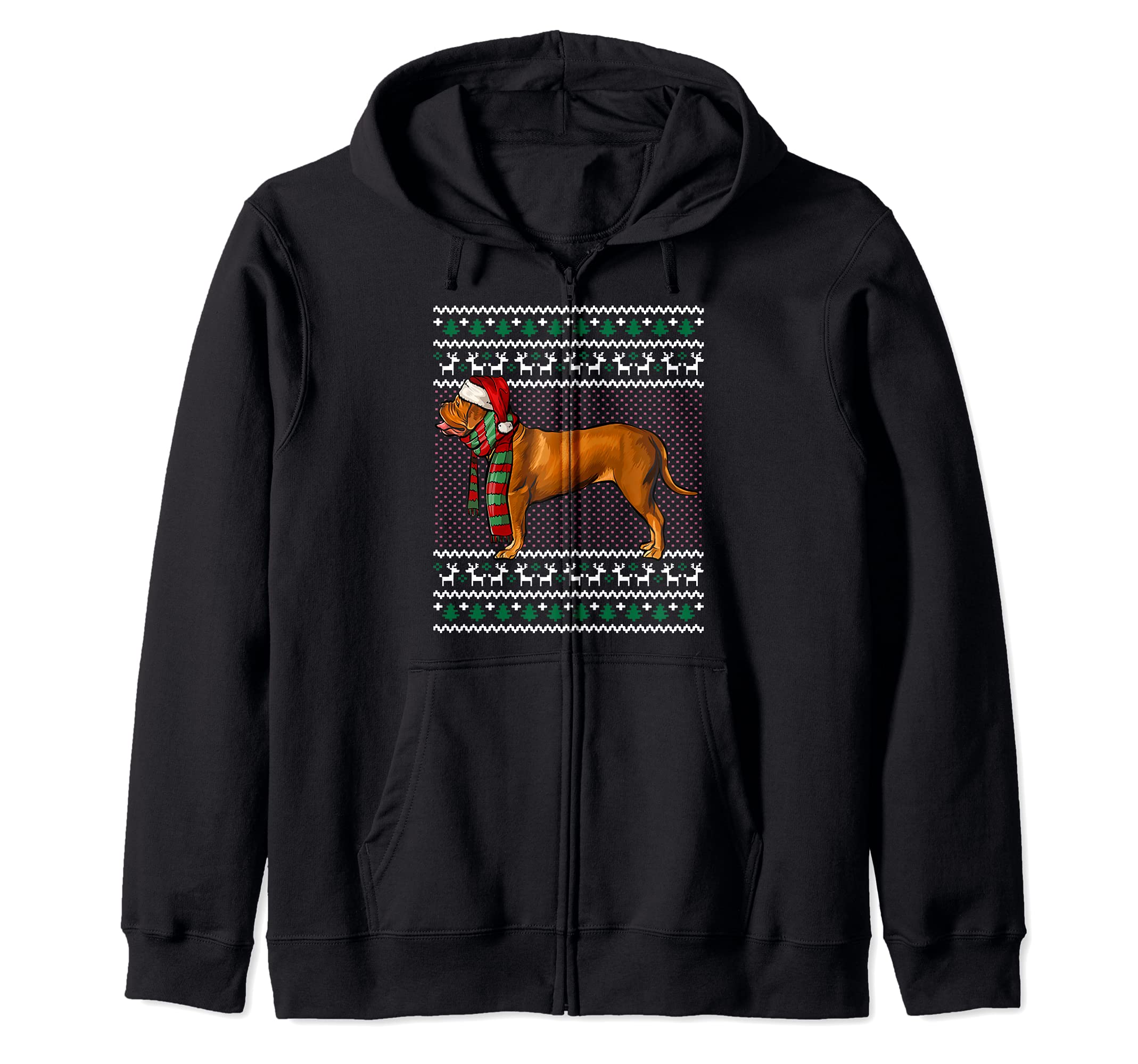 Xmas Dogues de Bordeaux Dog Santa Hat Ugly Christmas Zip Hoodie