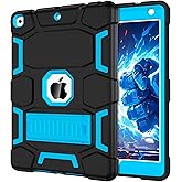 CCMAO iPad 9th Generation Case, iPad 8th/7th Generation Case, iPad 10.2 2021/2020/2019 Case with Kickstand, Heavy Duty Shockproof Hybrid Three Layer Protective Cover, Black+Sky Blue