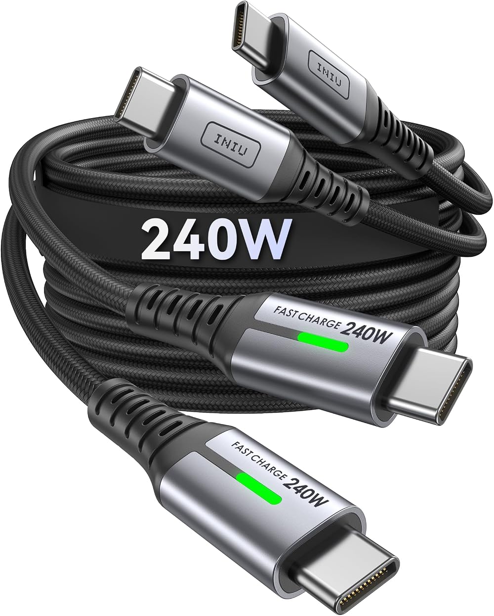 INIU 240W USB C to C Cable 1m 2-Pack Fast Charging Braided Cord