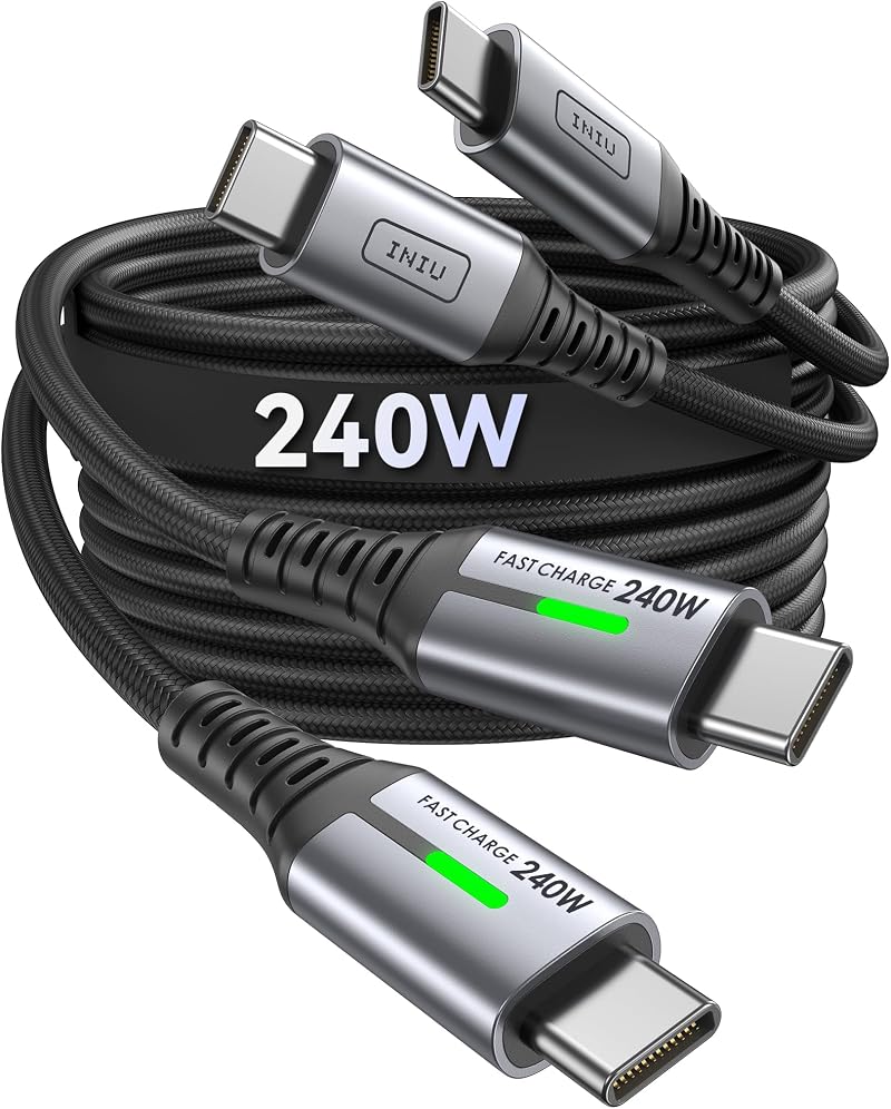 INIU 240W USB C to C Cable 1m 2-Pack Fast Charging Braided Cord
