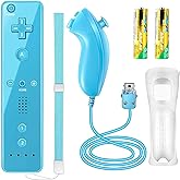 YOVONAZE Compatible with Nintendo Wii Controller, Wii Remote with Nunchuck and Nunchuck Controller with Silicone Case and Wrist Strap for Wii and Wii U, Included 2 AA Batteries (Blue)