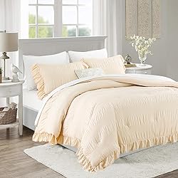 ALEISSEL Beige Comforter Queen Size Seersucker