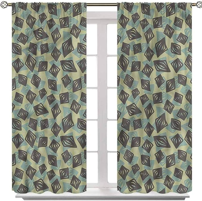 YUAZHOQI Green Blackout Window Curtain, Hexagonal Shapes Pattern, Set