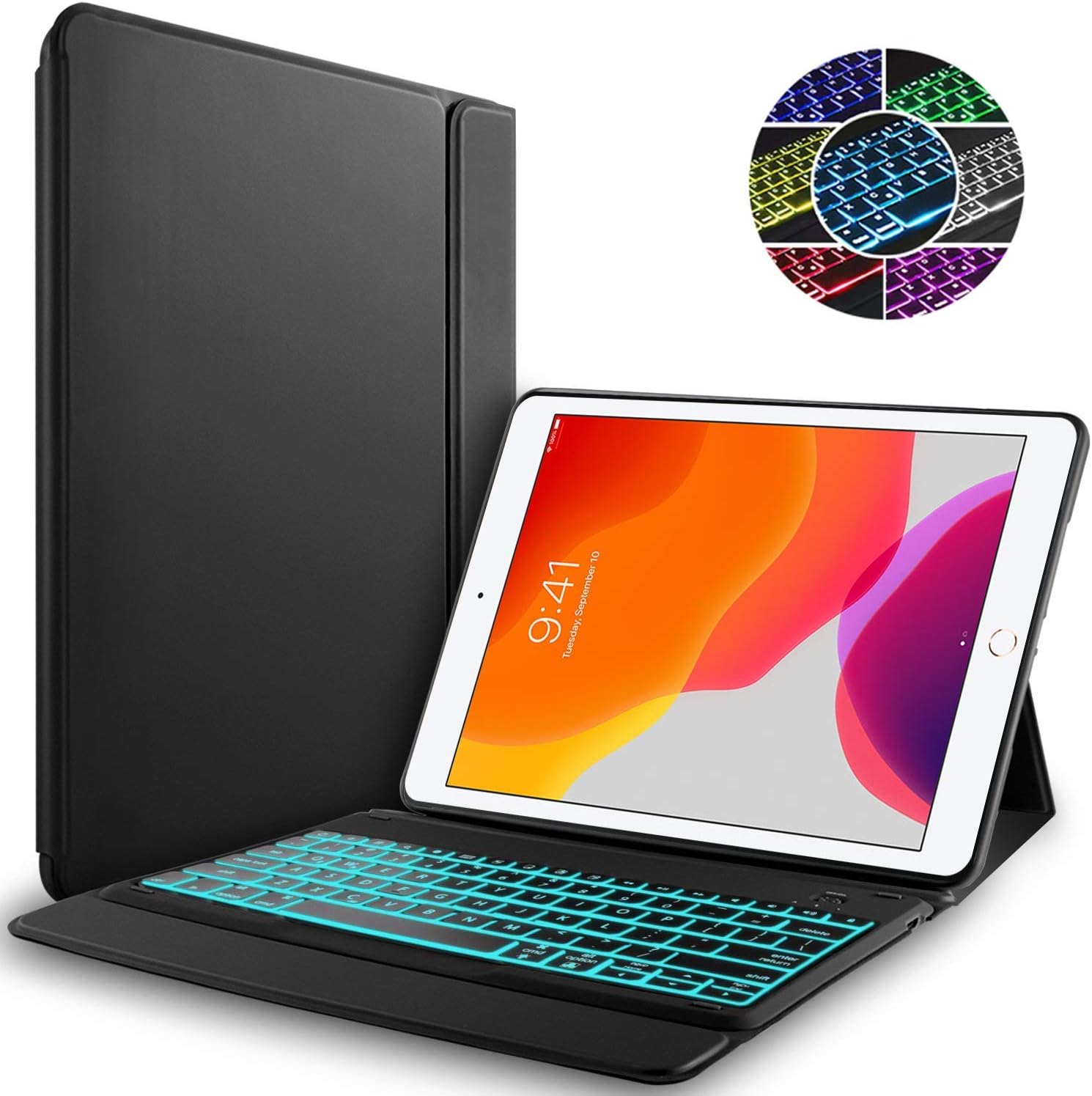 RLTech Keyboard Case for iPad Pro 12,9 Inch 2020 - (QWERTY Layout), 7 Colors Backlit Ultra Slim Flip One-Piece Wireless…