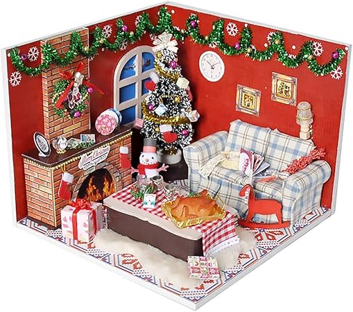 Amazon Co Jp Oshide オシデ ドールハウス 楽しいクリスマス 手作りキットセット Diy Ledライト付属 北欧風 おもちゃ 組み立てキット 照明 点灯 ミニチュア インテリア クリスマス プレゼント 防塵カバー付き ビューティー
