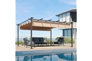 Aoxun 12x14 Outdoor Pergola, Patio Aluminum Pergola with Upgraded Retractable Canopy, Heavy Duty Metal Pergolas and Gazebos with Adjustable Sun Shade Cover for Modern Backyard, Deck, Garden