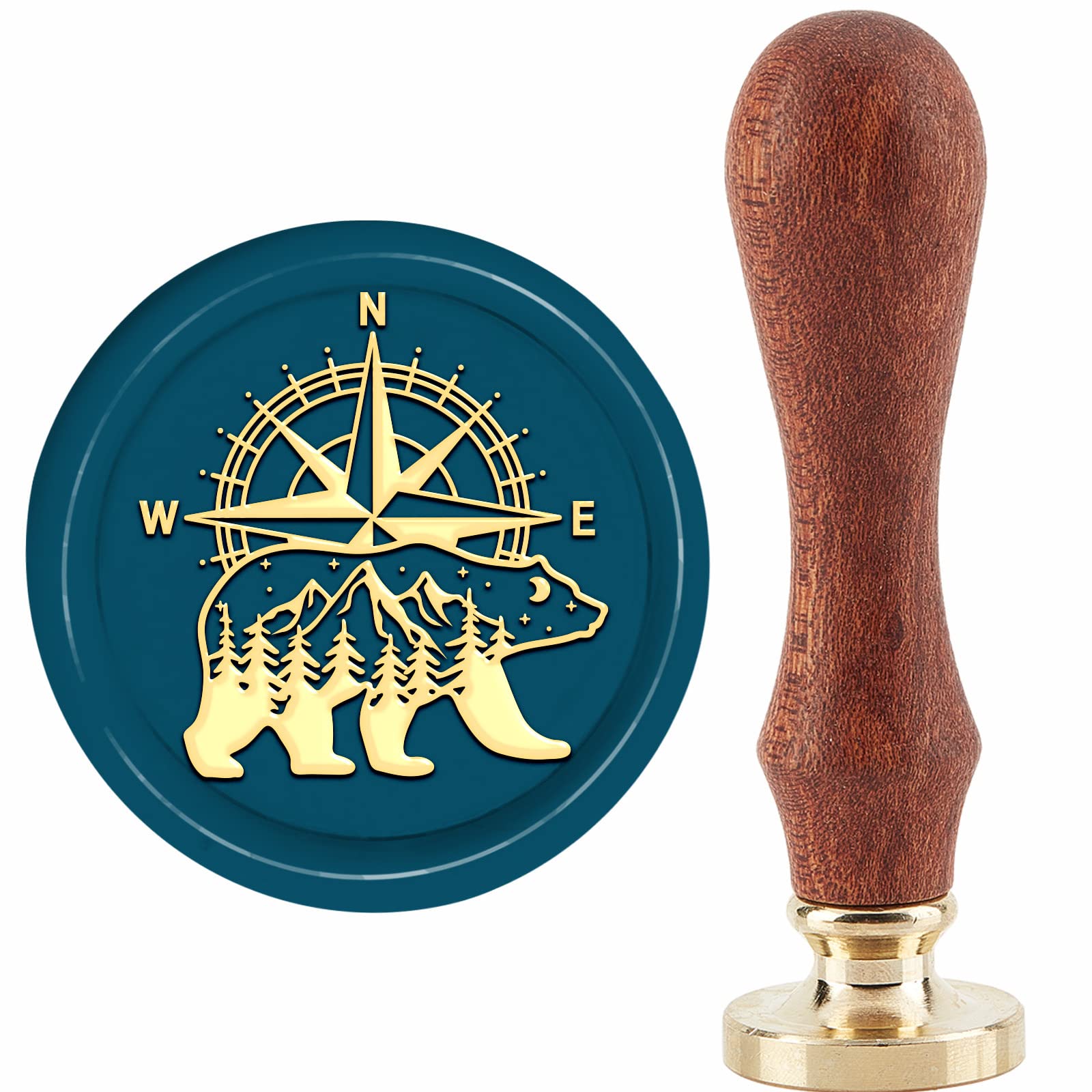 CRASPIRE Polar Bear Wax Seal Stamp Compass Wax Stamp 30mm/1.18inch Removable Brass Head Sealing Stamp with Wooden Handle for Invitation Envelope Cards Gift Scrapbooking Decor