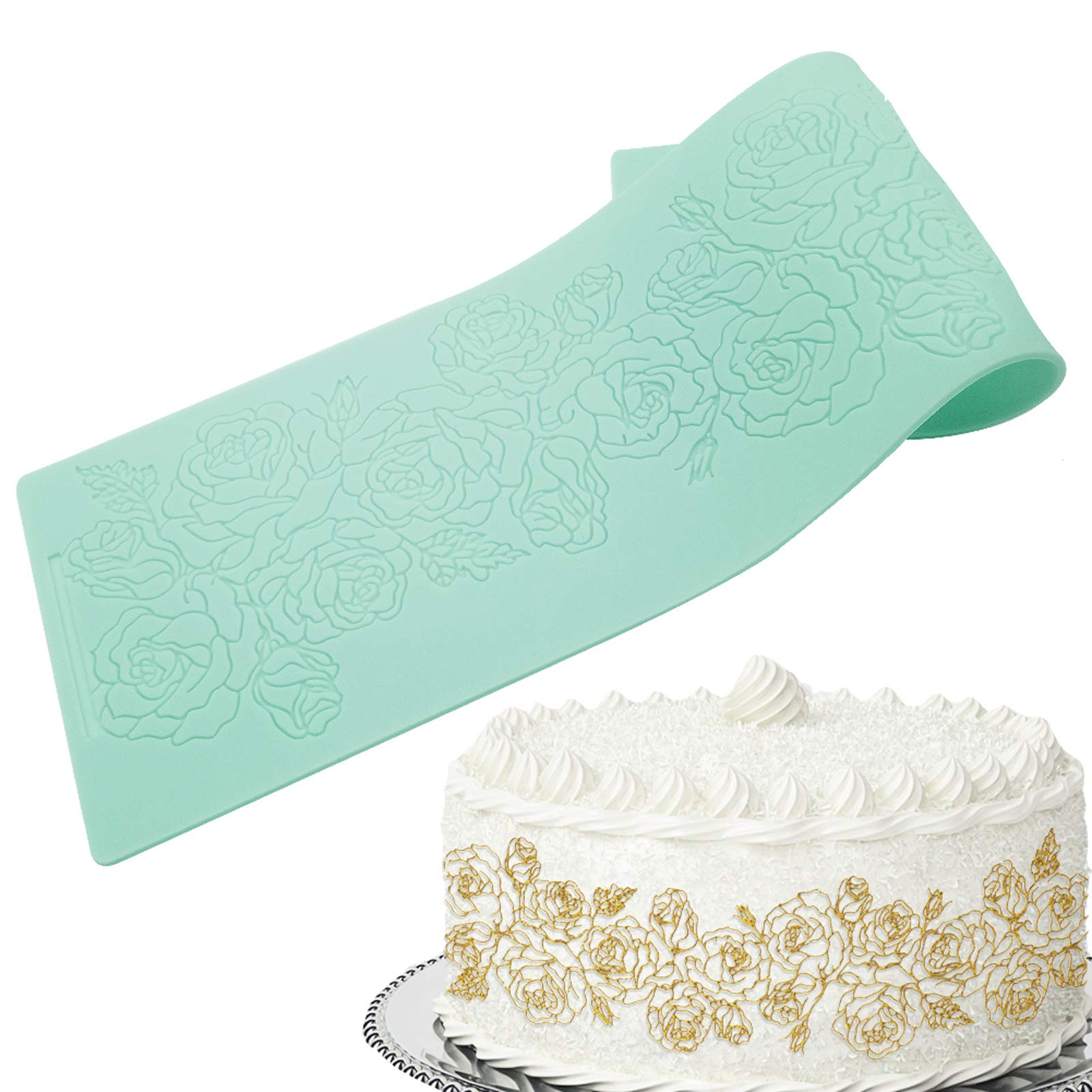 Rose Lace Fondant Mould, Silicone Fondant Mold Rose Flowers Embossed Sugar Lace Mould for Baking Cake Chocolate Decoration