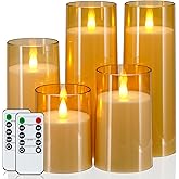 Homemory Realistic Flickering Flameless Candles, Battery Operated Candles with Remote Control and Timer, LED Fake Electric Candle for Home, Christmas Decoration, Gold, Set of 5