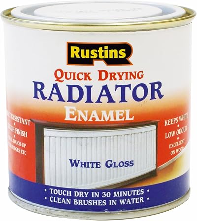 Rustins Quick Drying Radiator Enamel Gloss 250ml White Heat Resistant Paint