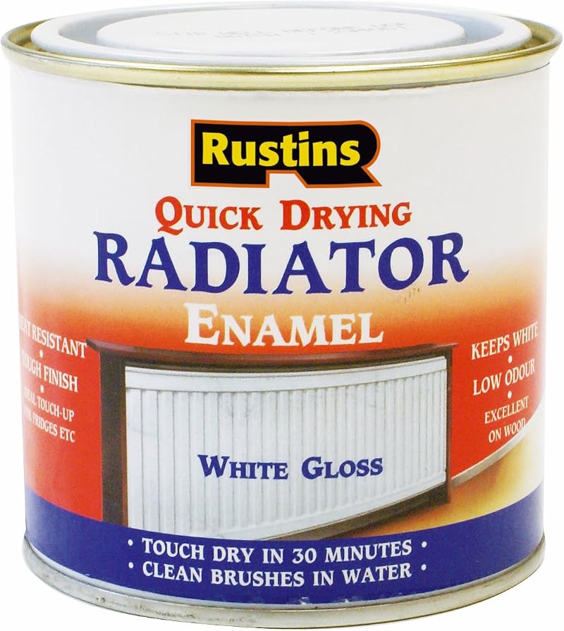 Rustins Quick Drying Radiator Enamel Gloss 250ml White Heat Resistant Paint