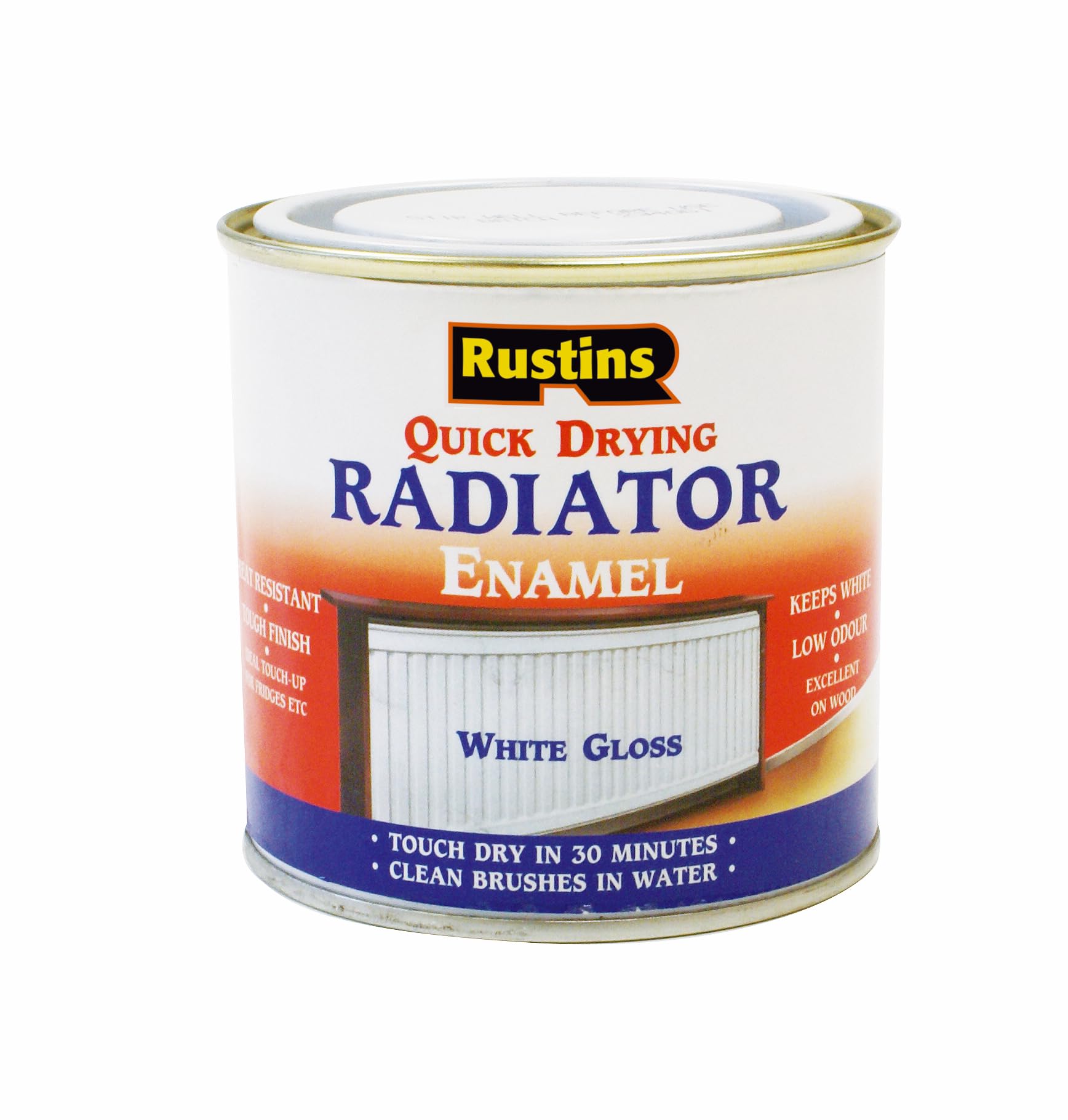 RUSTINS Quick Drying Radiator Enamel Gloss - White 500ml – Durable, Long-Lasting Finish for Radiators That Stands the Test of Time