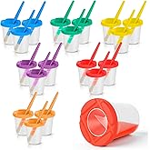 18 Set No Spill Paint Cups with Colored Lids and Paint Brushes - Spill Proof Paint Containers Water Cups for All Ages, No Spill Painting Supplies for Painting, School, Classroom, Art Crafts Supplies