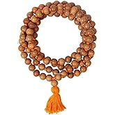 Shiva Lingam Shop Sandalwood Japa Mala Necklace 108 Beads | 8mm Natural Sandalwood Prayer Rosary for Meditation, Yoga & Puja | Hand-Knotted Hindu Buddhist Wood Bead Mala for Men & Women