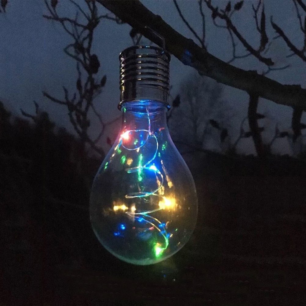 LEDMOMO Waterproof Solar Rotatable Hanging LED Light Lamp Bulb for Outdoor Garden Camping (Transparent Shell with Multicolor Light)