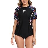 Halcurt Women's Short Sleeve Swim Shirt Rash Guard Swimsuit Top Only UPF50+ Sun Protection Bathing Suit