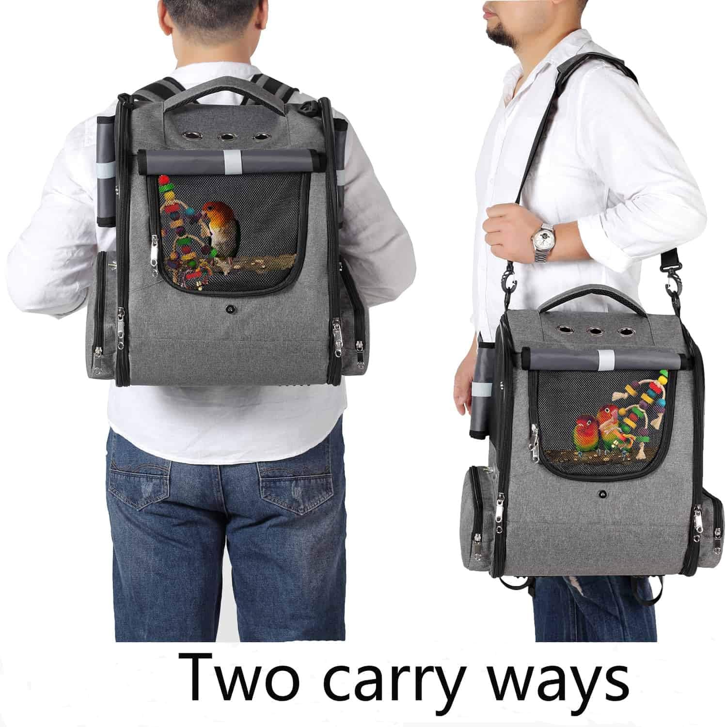 Bird Carrier Backpack Travel Parrot Bag Cage with Perch Stand for Parakeets Cockatiels Birdcage Vet Car Airlines Airplane Plane Approved Mesh Breathable Lightweight Conure Finches Outside Outdoor