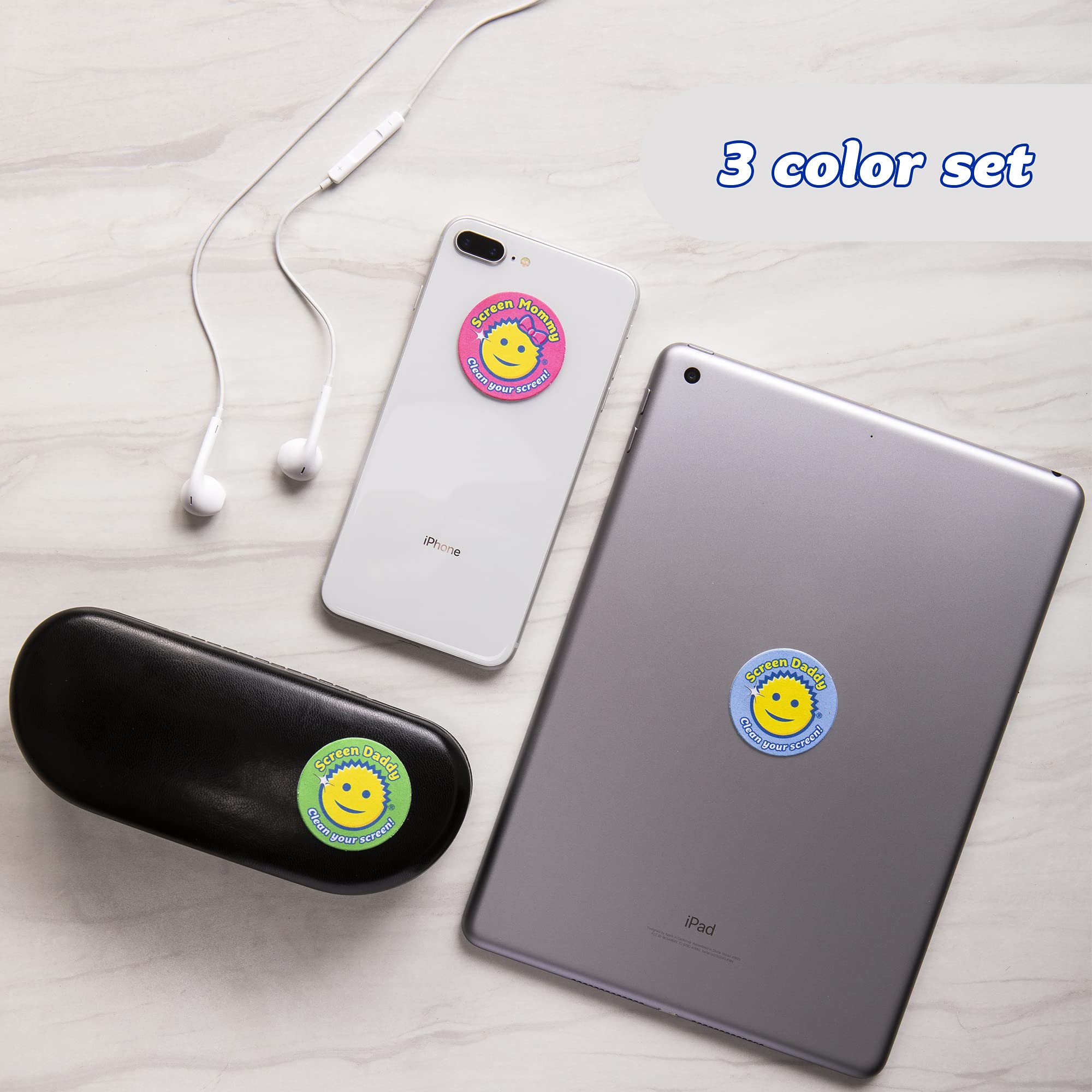 Scrub Daddy, Screen Daddy - Multi-color, Multi-use Microfiber Cleaning Pads for Electronic Screens With Convenient Storage, Scratch Free, Streak Free, Reusable and Washable, 3ct