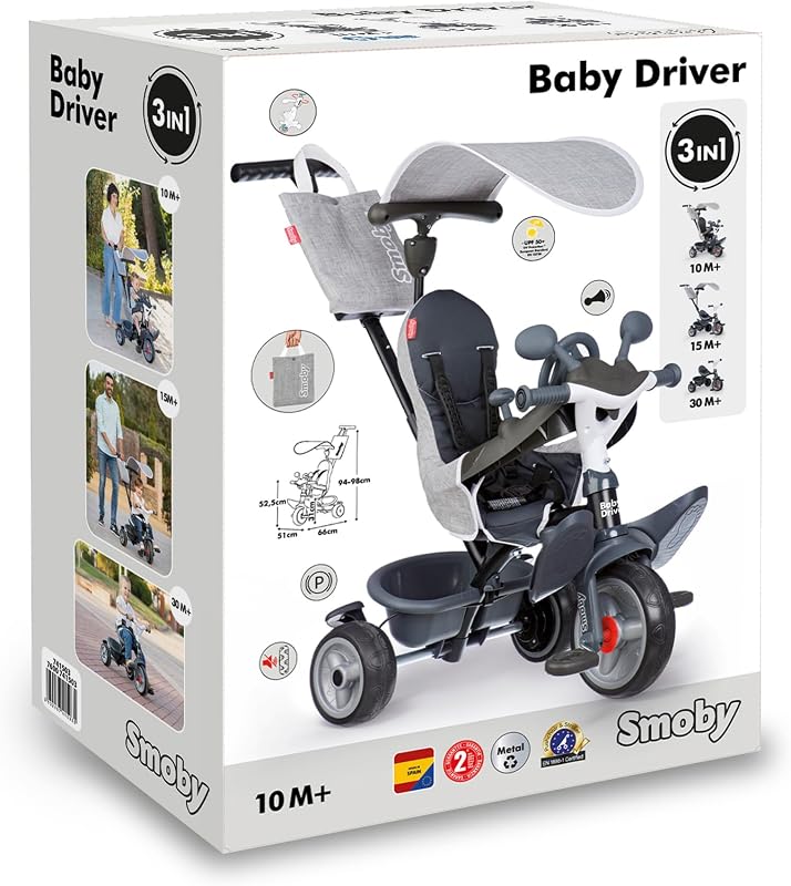 - Baby Driver Grau - 3-in-1 Kinder Dreirad, mitwachsendes Multifunktionsfahrzeug mit Premium Ausstattung, für Kinder ab 10 Monaten