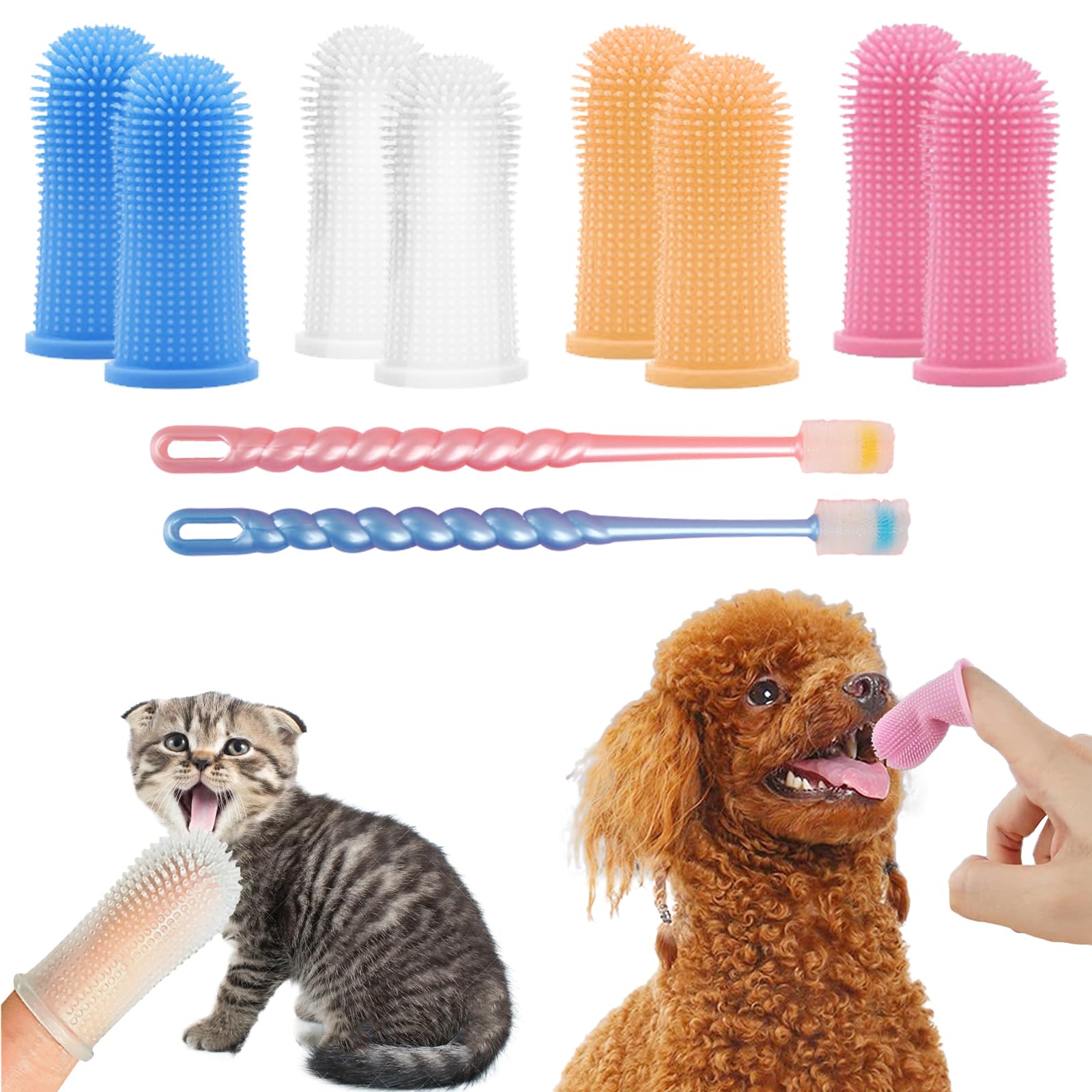 TYXHXTF 10 Pcs Dog Toothbrush Set, Dog Finger Toothbrush, 2 Pcs 360º Pets Teeth Cleaning Toothbrush for Dogs Cats Dental Care