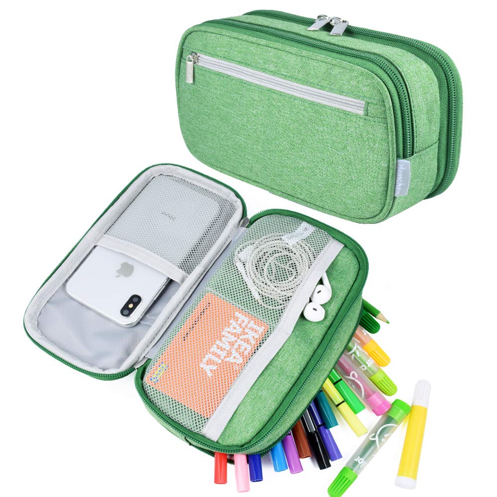 YONZONE Large Pencil Case, Big Capacity Pencil Cases 3 Compartments Pencil Bag Pen Pouch for Boys Girls School Office Stationary Supplies Makeup Bag for Adults, Green