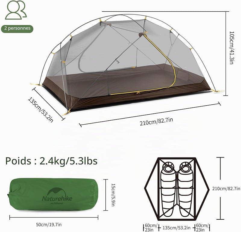 Mongar Tente de Camping Double Ultralégère en Silicone 210T pour 2 Personnes (210T Verde Foresta)
