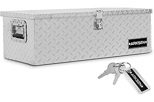 ARKSEN 30 Inch Heavy Duty Aluminum Diamond Plate Tool Box Chest Box Pick Up Truck Bed RV Trailer Toolbox Storage Organizer with Side Handle and Lock Keys – Silver