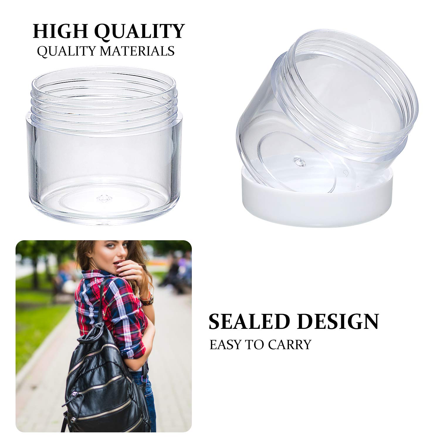 20 Pieces Round Pot Jars Plastic Cosmetic Containers Set with Lid for Liquid Creams Sample, 20 ml/ 0.7 oz (White Lid) : Beauty