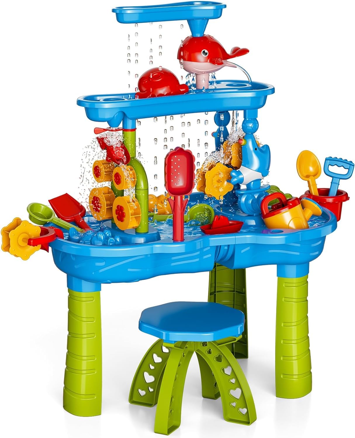 Bennol Sand and Water Play Table for Toddlers, 3-Tier Outdoor Activity Table for Beach and Backyard, Age 3-5