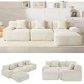 107" Cloud Modular Sectional Couch,Boneless Sofa with Ottman,L-Shape Upholstered Sofas with Deep Seat,Modern Cozy Corduroy Couches with Foam,No Assembly Required (Beige)