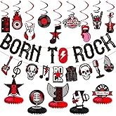 LARRAZABAL Rock and Roll Party Decorations Include Born to Rock Glitter Banner, Rock and Roll Hanging Swirls and Honeycomb Centerpieces for Birthday Baby Shower Party Supplies