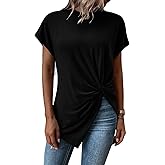 Verdusa Women's Casual Twist Front Asymmetrical Hem Short Sleeve Tee Top