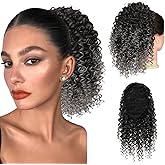 PEACOCO Drawstring Ponytails Ponytail Extension for Black Women, 10 Inch Curly Drawstring Ponytail Synthetic Hairpieces Short Afro Puff Ponytail Extensions with 2 Clips (1BT0906)