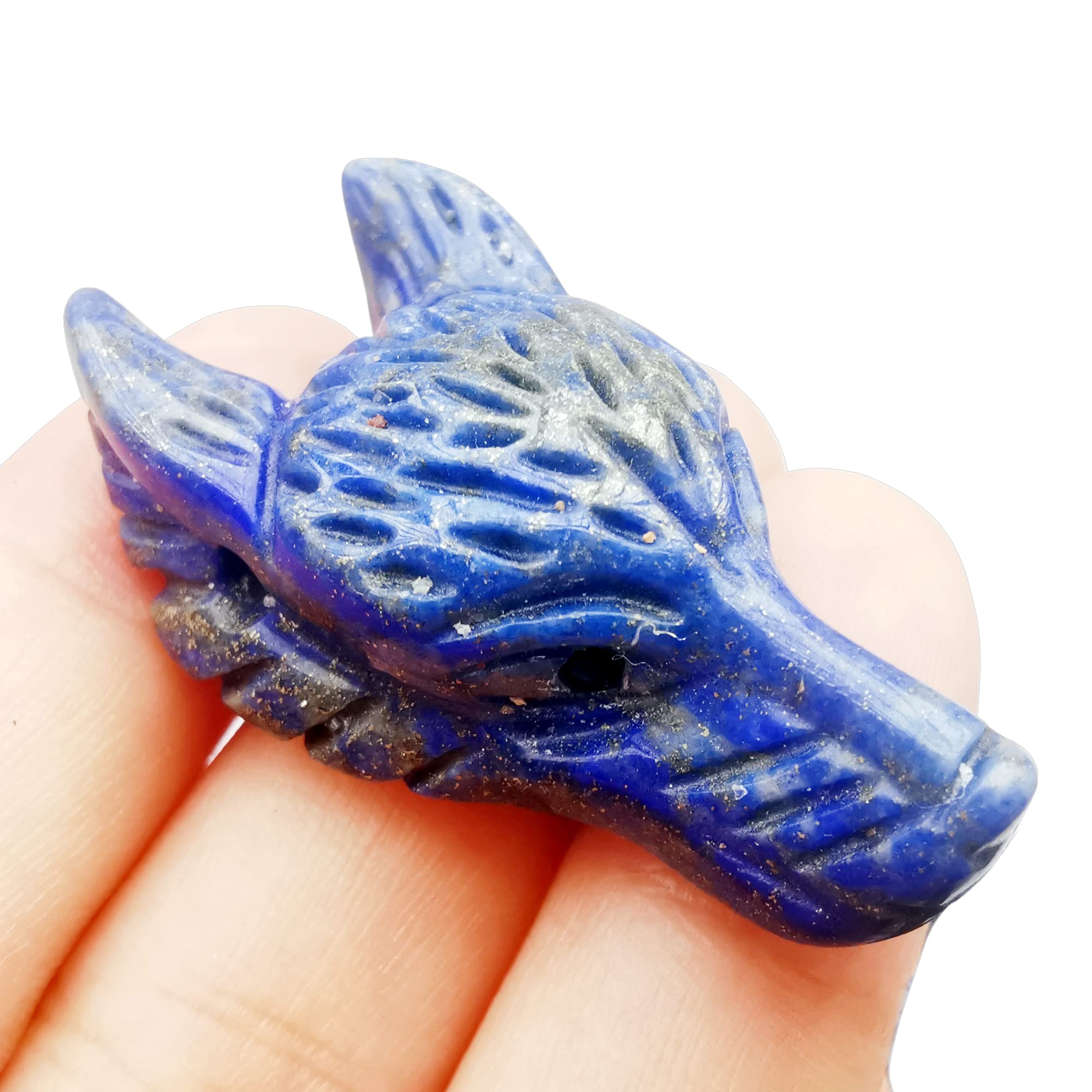 Manekieko Natural Lapis Lazuli 40mm Wolf Head Pocket Crystals and Healing Stone Figurine,Haped DIY-Jewelry Pendant