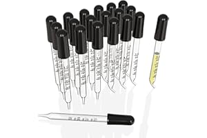 MFDSJ 20pcs 1ml Glass Liquid Droppers, Essential Oils Eye Dropper Pipettes with Black Suction Bulb, for Makeup Art Liquid Plant Nutrients, Straight Tip and Bent Tip 2 Style