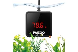 PAIZOO Aquarium Thermometer, LED Digital Thermometer for Fish Tank with USB Power, Highly Accurate Waterproof Temperature Gauge with Suction Cup and 6.5ft Power Cord for Saltwater and Freshwater