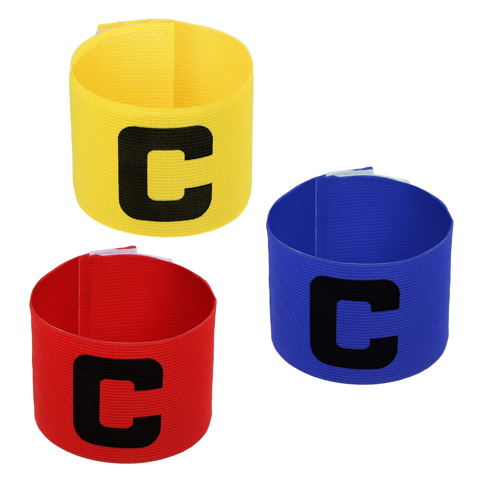 PATIKIL Captain's Armband, 3 Pack Letter C Elastic Arm Band for Soccer Team Training, Blue Red Yellow